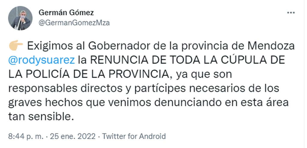 El diputado Germán Gómez (FdT) pide más renuncias aparte de la Roberto Munives.