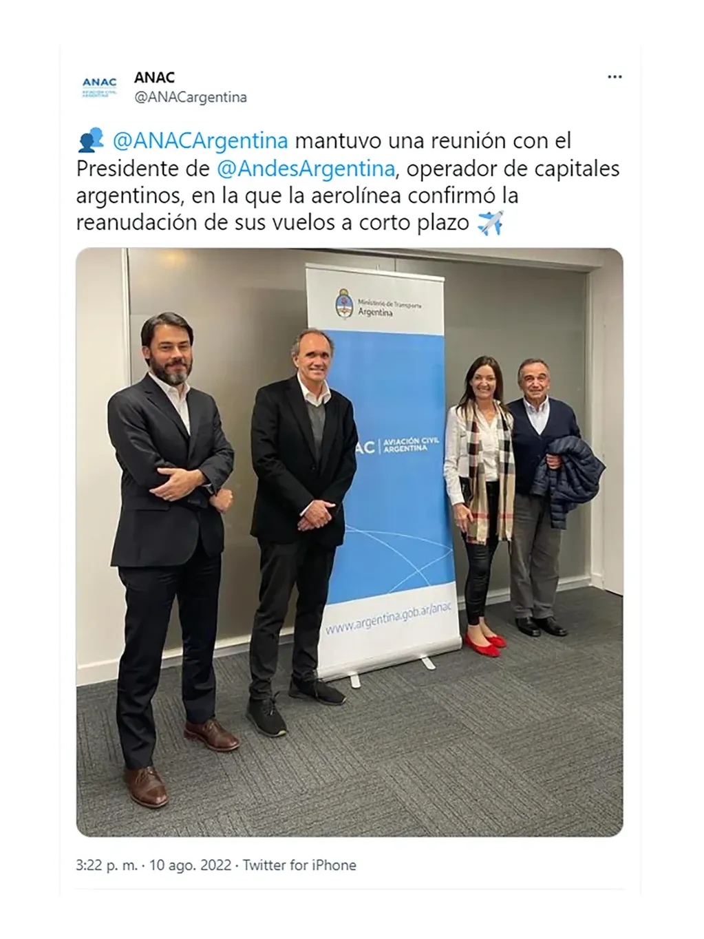 Directivos de Andes se reunieron con Paola Tamburelli, titular de Anac, para avanzar en el regreso de la aerolínea al mercado argentino. Foto: Web