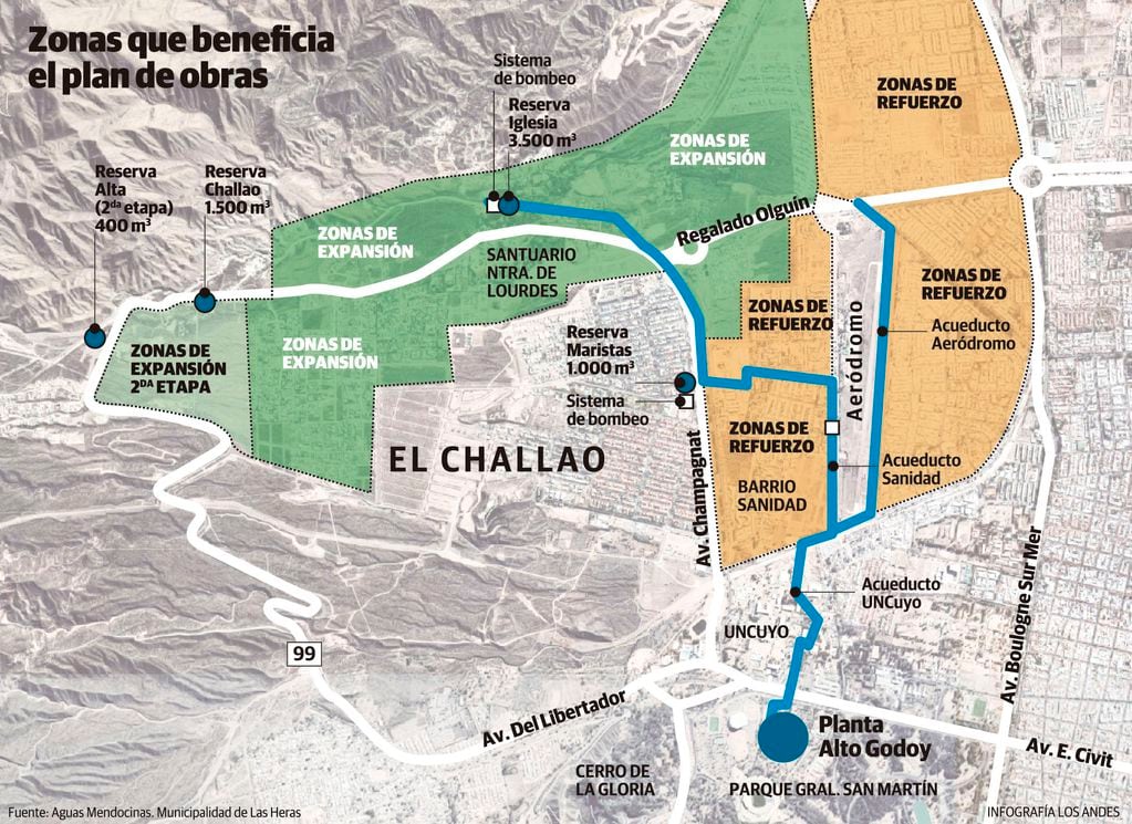 Plan de obras para llegar con red domiciliara de agua potable a los barrios de El Challao. Gustavo Guevara