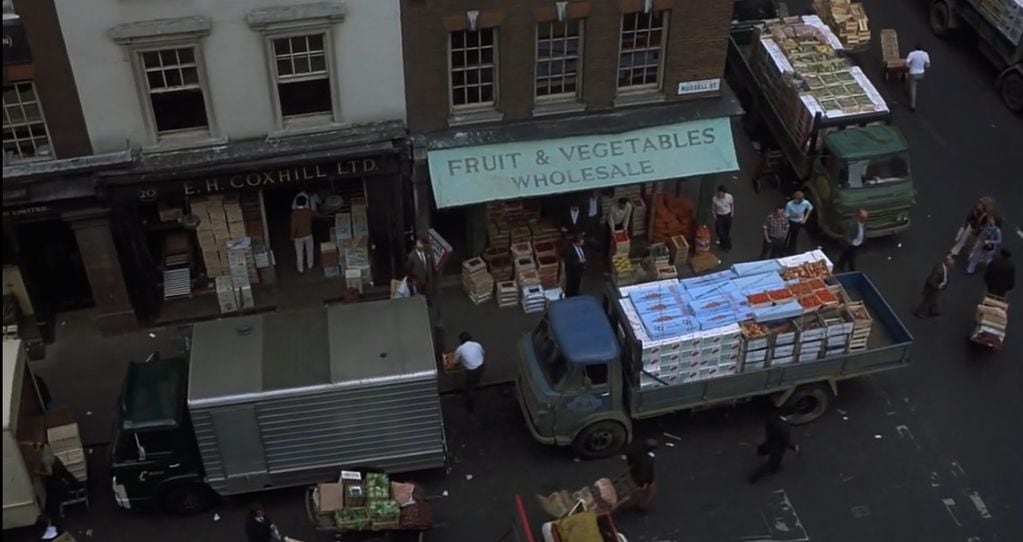 El Covent Garden Market en "Frenesí" (Frenzy, 1972). Hitchcock creció en esa zona de Londres.