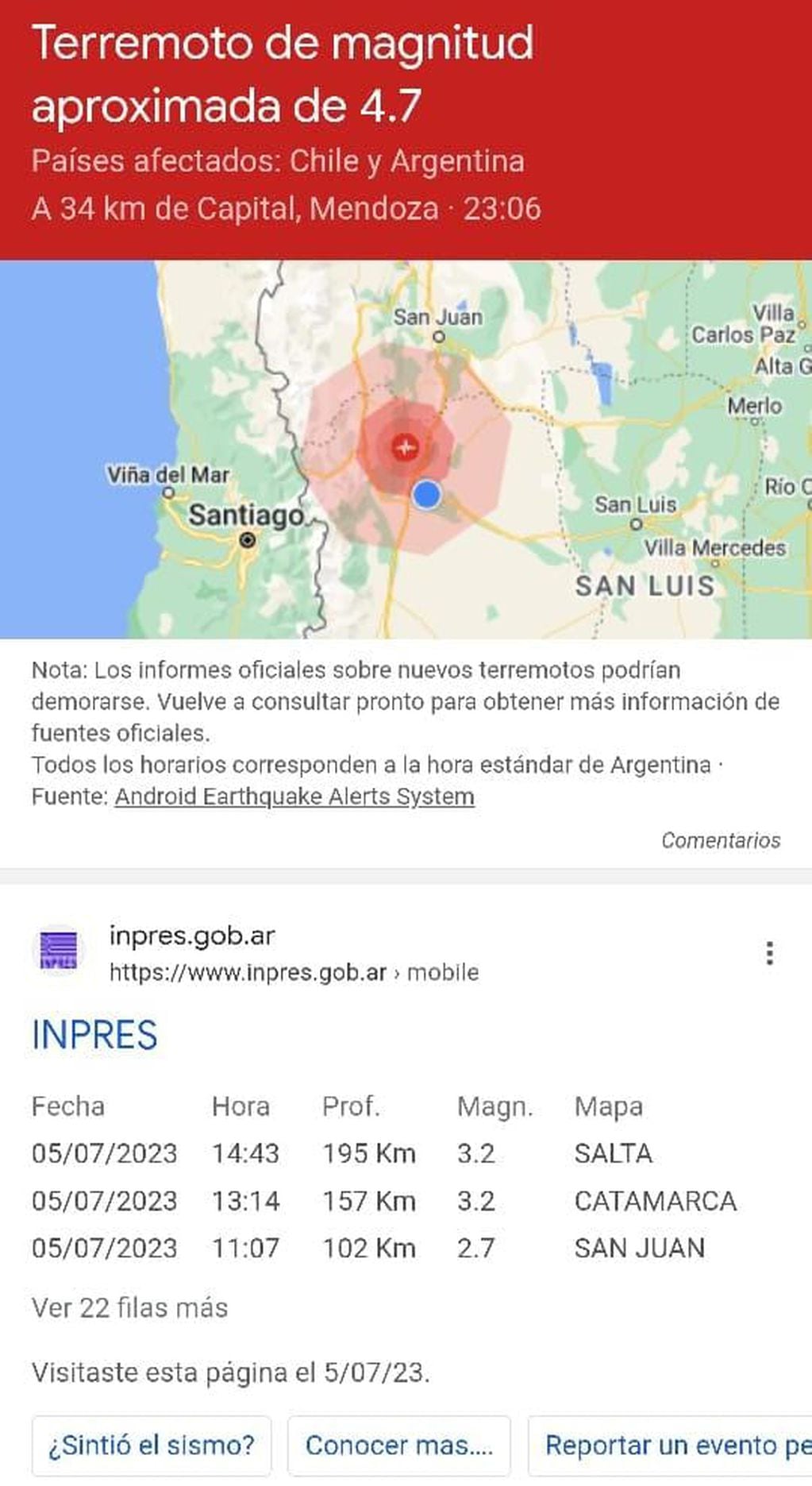Ejemplo de archivo: Android envía a sus usuarios un alerta con información de la magnitud y el epicentro del temblor.