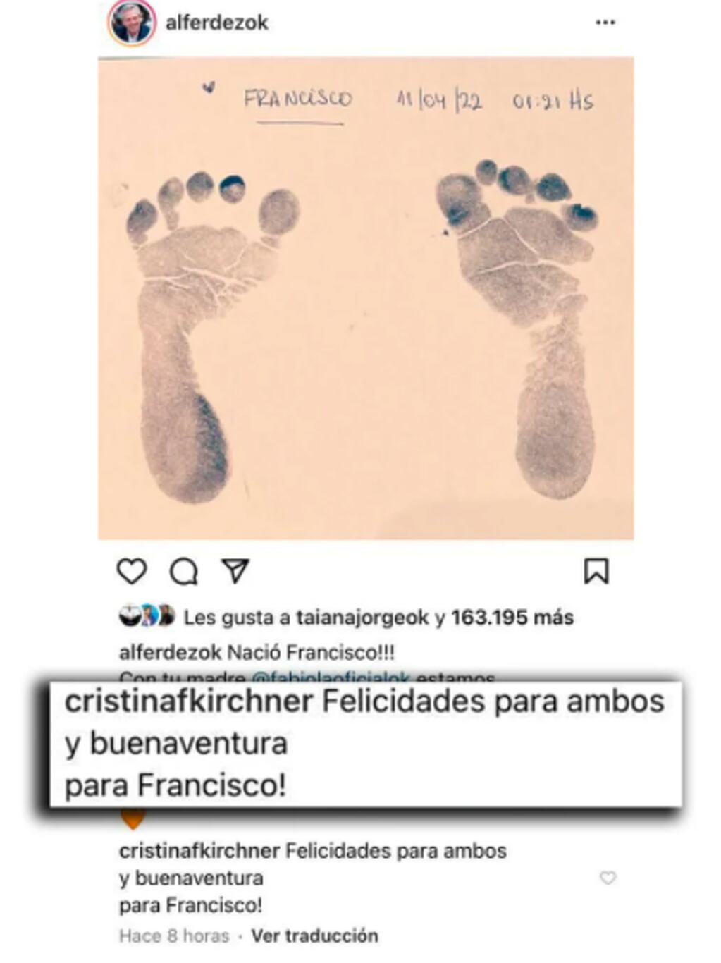 El mensaje de Cristina Fernández para Alberto por el nacimiento de su hijo / Archivo