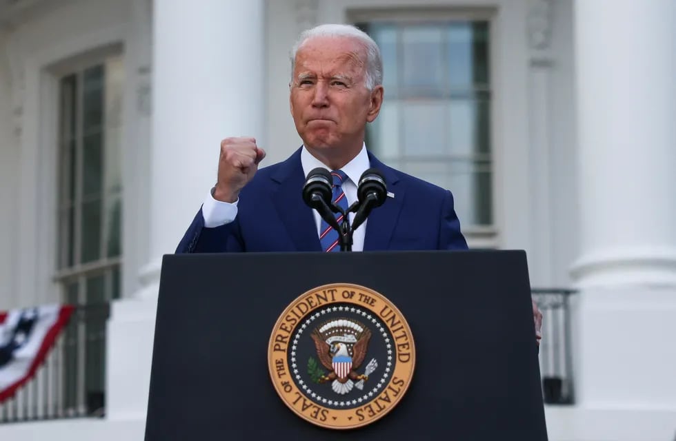 U.S. President Joe Biden delivers remarks at the White House at a celebration of Independence Day in Washington, U.S., July 4, 2021. REUTERS/Evelyn Hockstein
