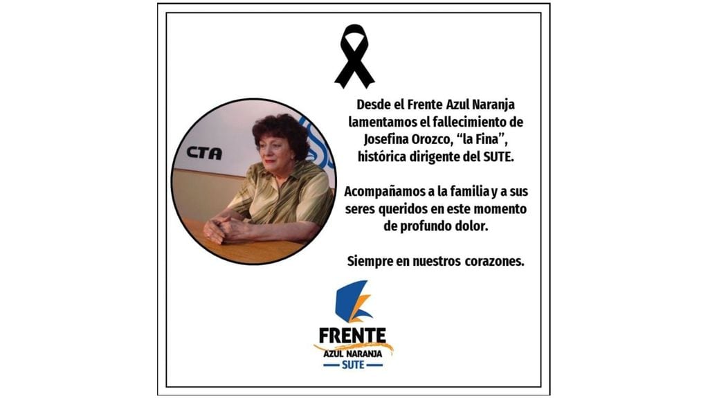 Frente Azul Naranja lamentó la muerte de Josefina Orozco.