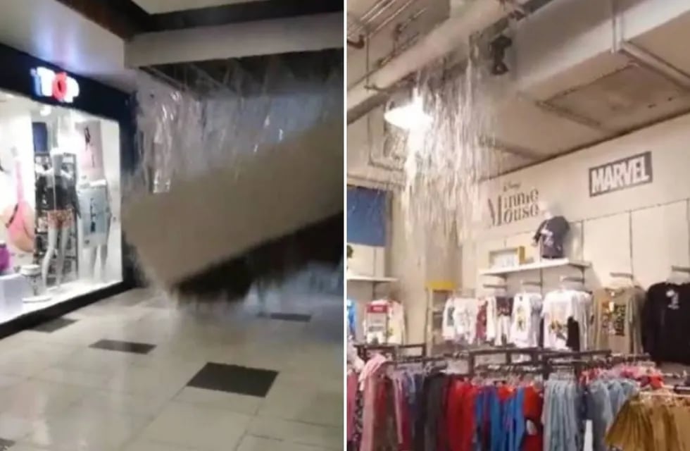 Inundaciones y daños en el Mall Arauco Chillán de Chile (Captura de video)