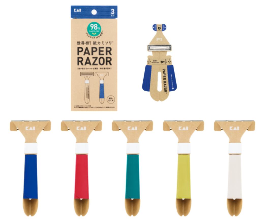 La empresa japonesa KAI Industries diseño una maquina de afeitar de papel libre de plástico al 98%.