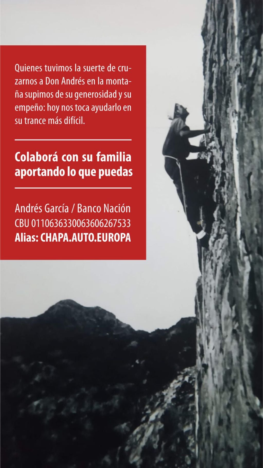 Quién es Andrés García, el historico montañista mendocino que pelea por su vida y necesita ayuda. Foto: Facebook