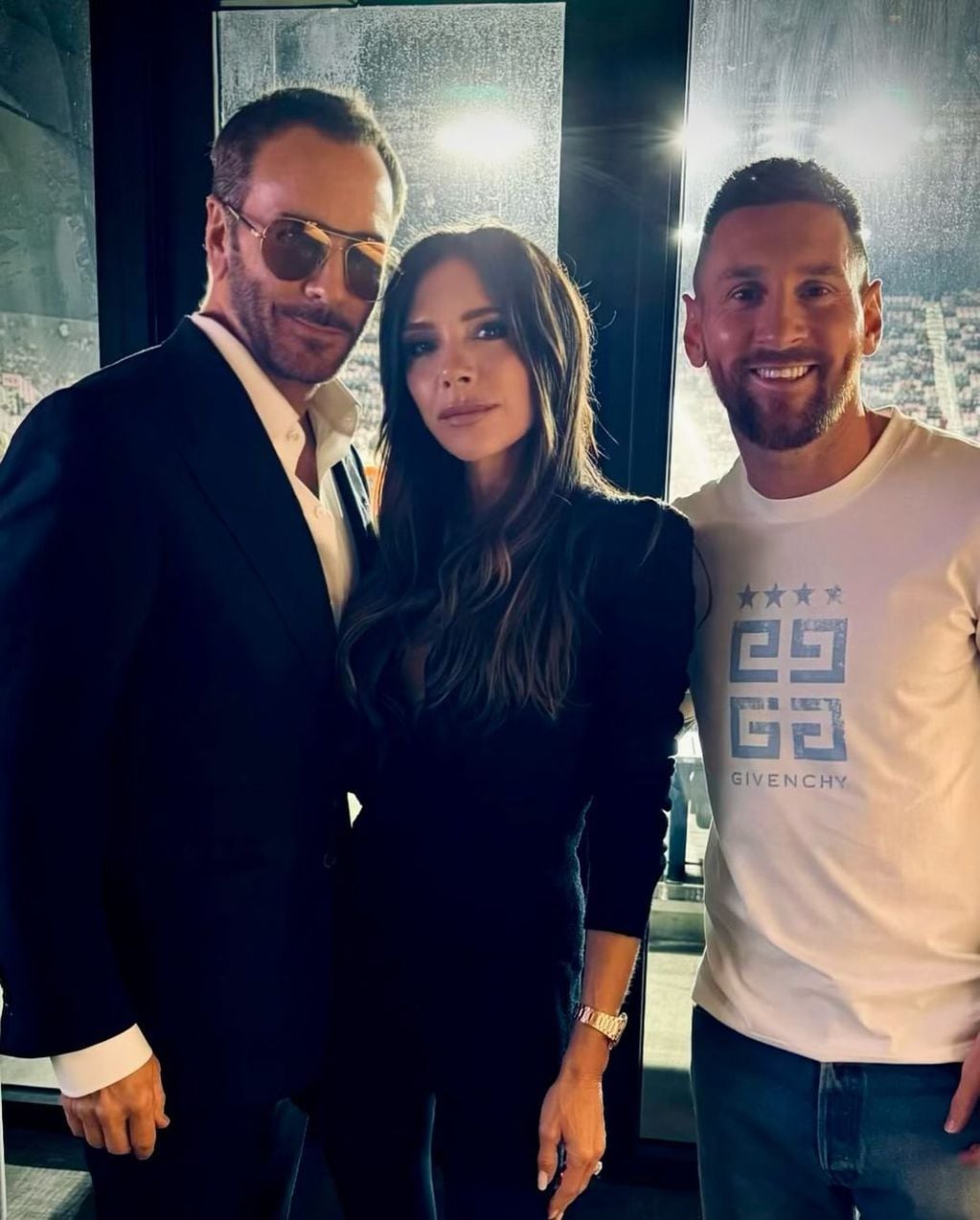 Victoria Beckham con Lionel Messi y Tom Ford.