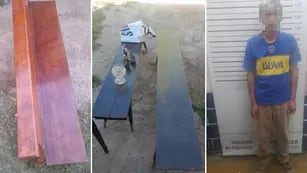 Insólito: cayó con las bancas y sillas que había robado de una iglesia en Las Heras. | Foto: Ministerio de Seguridad y Justicia