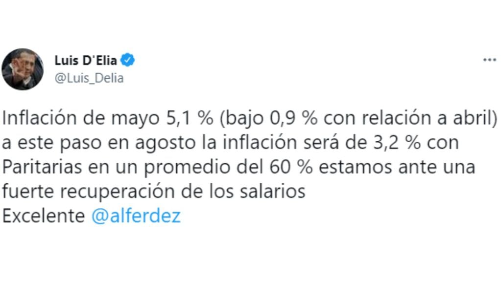 Luis D´Elia felicitó al Presidente por la inflación de mayo: "Excelente Alberto"