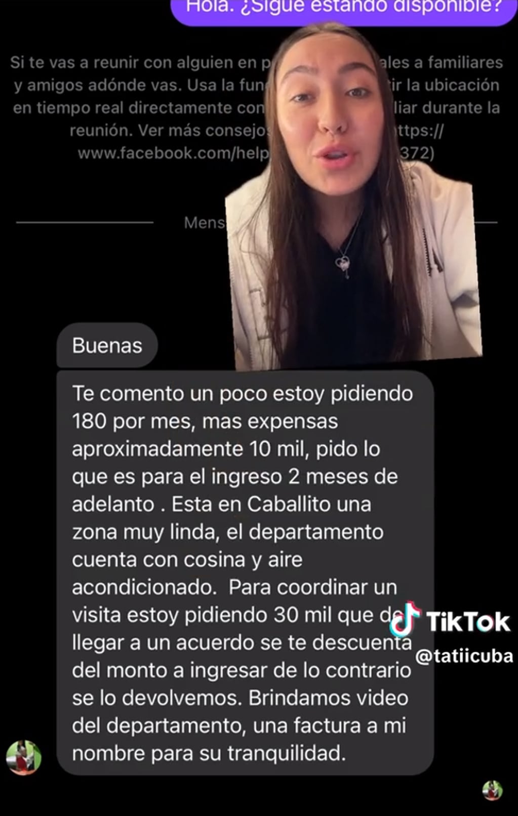 Tatiana compartió su experiencia buscando alquiler por Facebook. Captura: TikTok / @tatiicuba