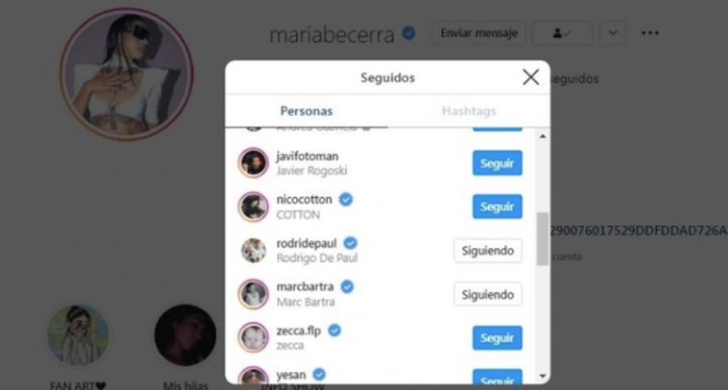La muestra de que María sigue a Marc en Instagram