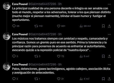 Los tuits de Andrés Calamaro luego de la marcha universitaria. Foto: captura de pantalla.