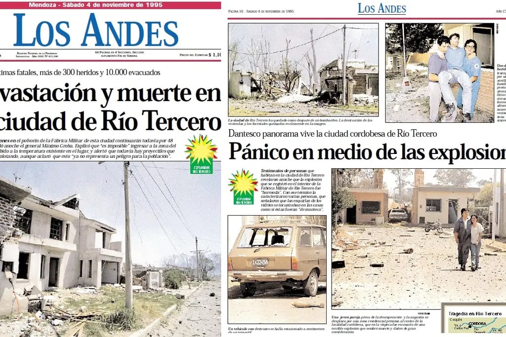 A 25 años de las explosiones en Río Tercero: el recuerdo de una ciudad "bombardeada" y la cobertura de Los Andes