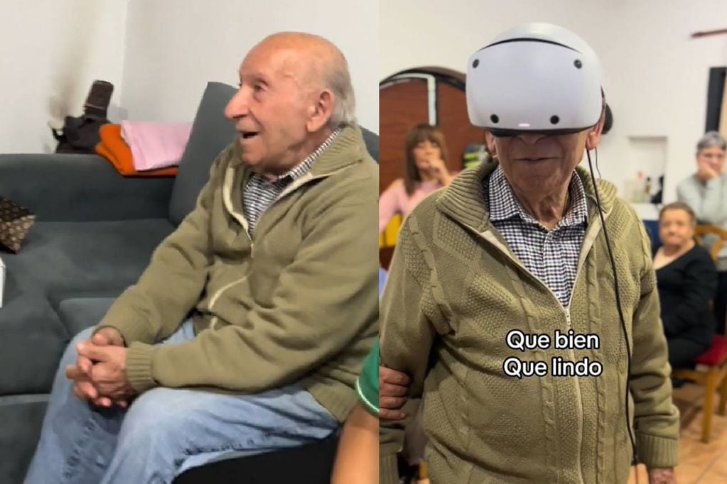 Un persona mayor experimentó la realidad virtual por primera vez.