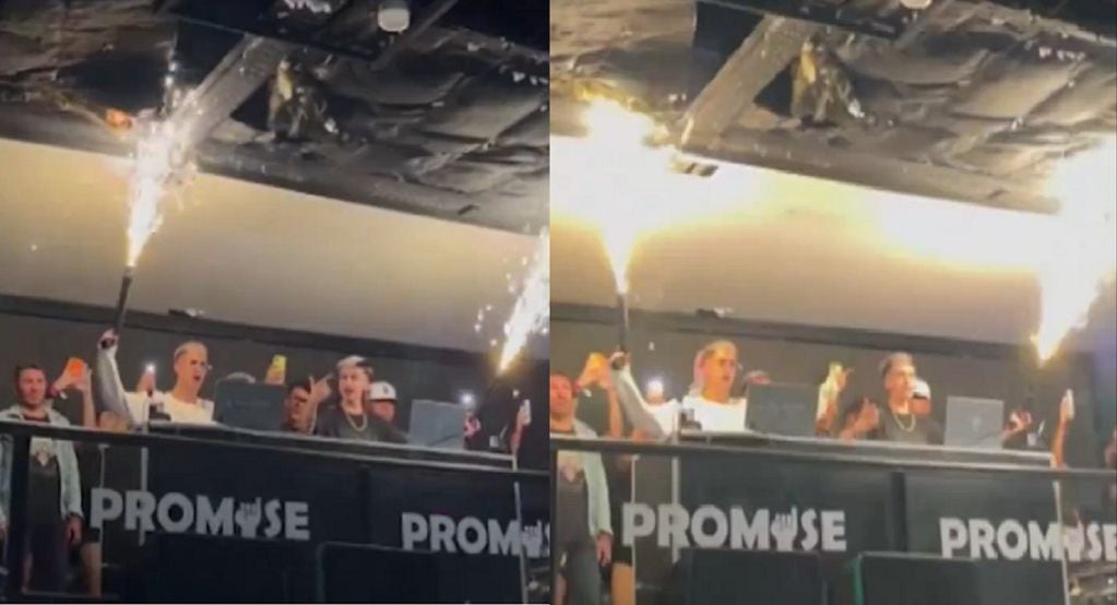 Dos DJ prendieron bengalas en un boliche y casi ocasionaron una tragedia (Captura de video)
