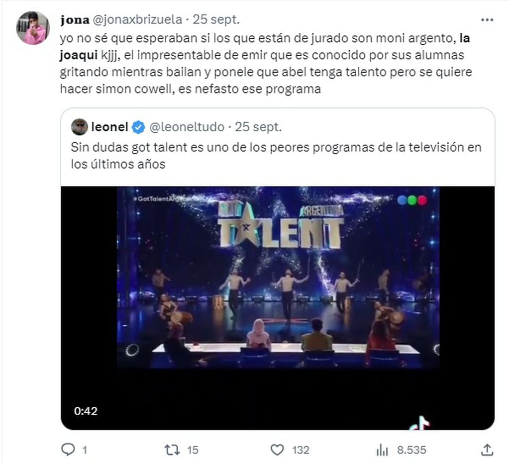 Piden cancelar Got Talent Argentina por las decisiones que toma el jurado (X / Twitter)