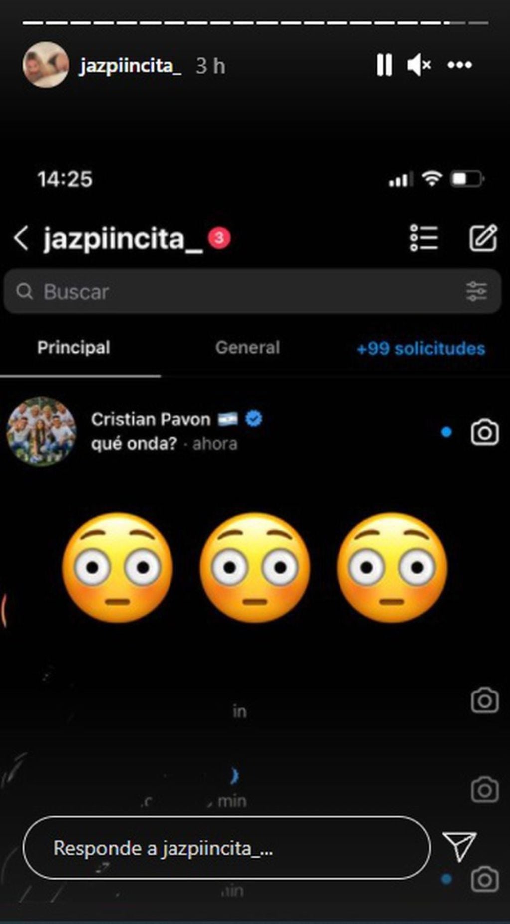 Jazpincita mostró el chat de Cristian Pavón