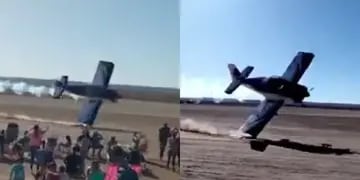 Video: un avión que hacía acrobacias chocó su ala contra el suelo a pocos metros del púbico