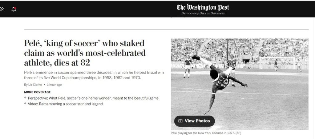 Los diarios estadounidenses también reflejaron la partida de Pelé.