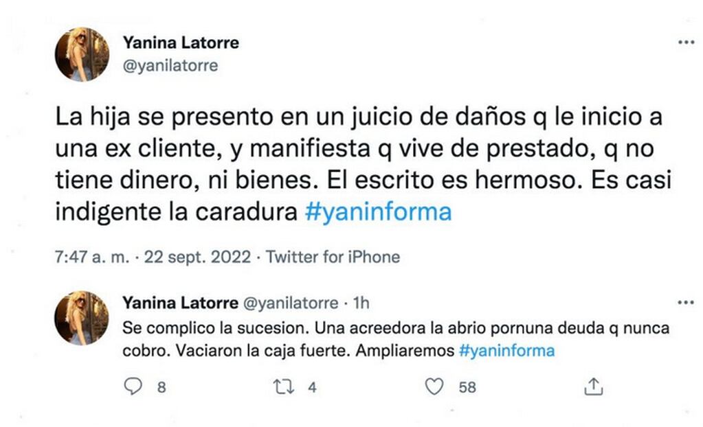 El tuit de Yanina Latorre