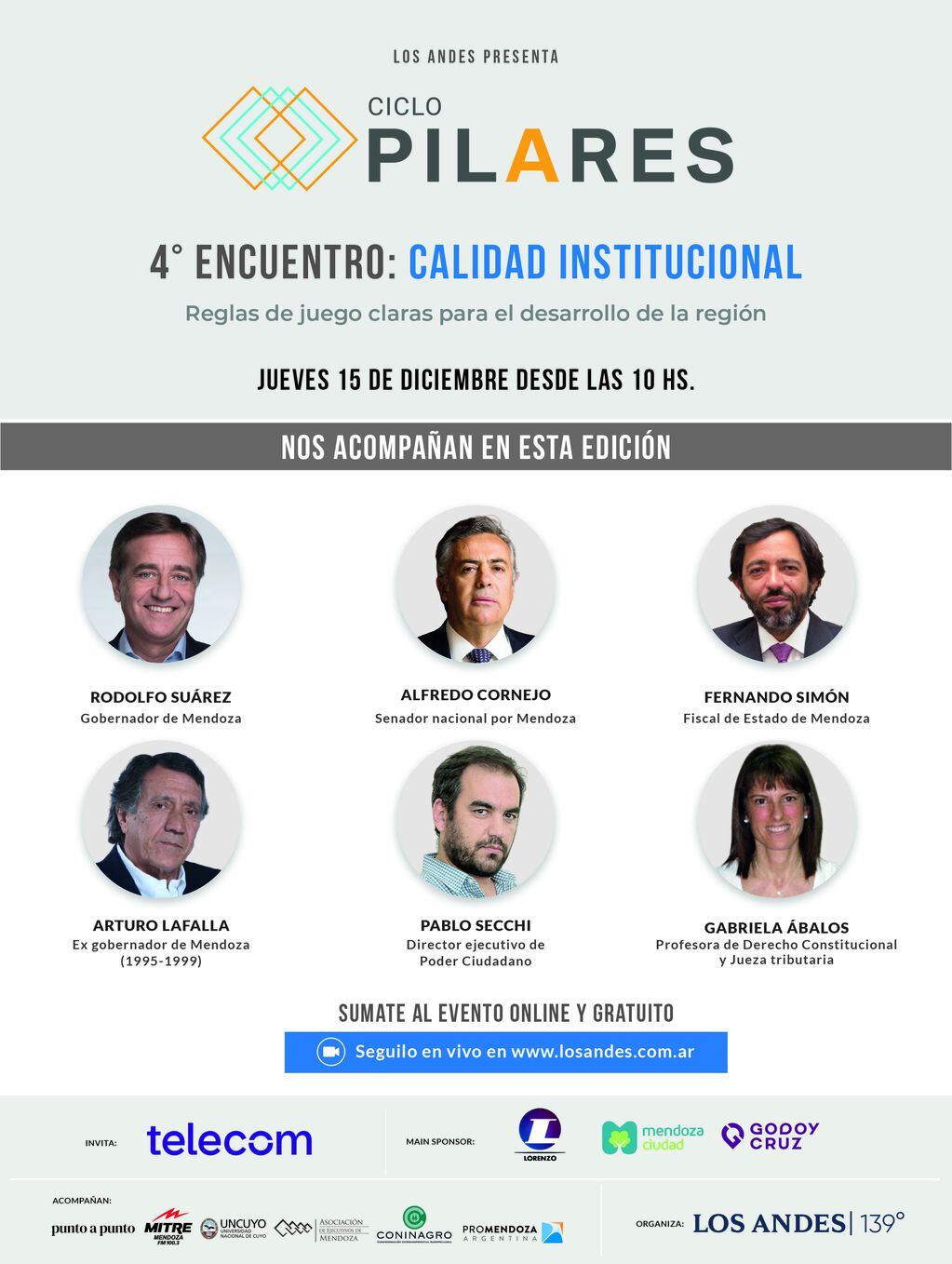 El próximo encuentro del ciclo Pilares será sobre Calidad Institucional, el jueves 15 de diciembre.