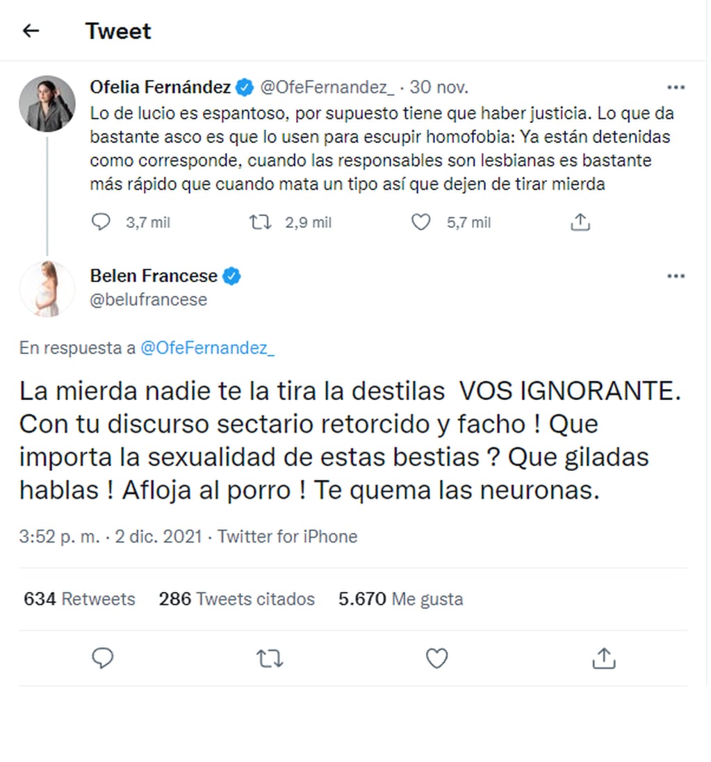 Belén Francese responde a Ofelia Fernández.