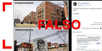 Circula en Facebook un posteo que intenta mostrar la situación de urbanización del barrio porteño durante el gobierno de CFK y el de Macri.