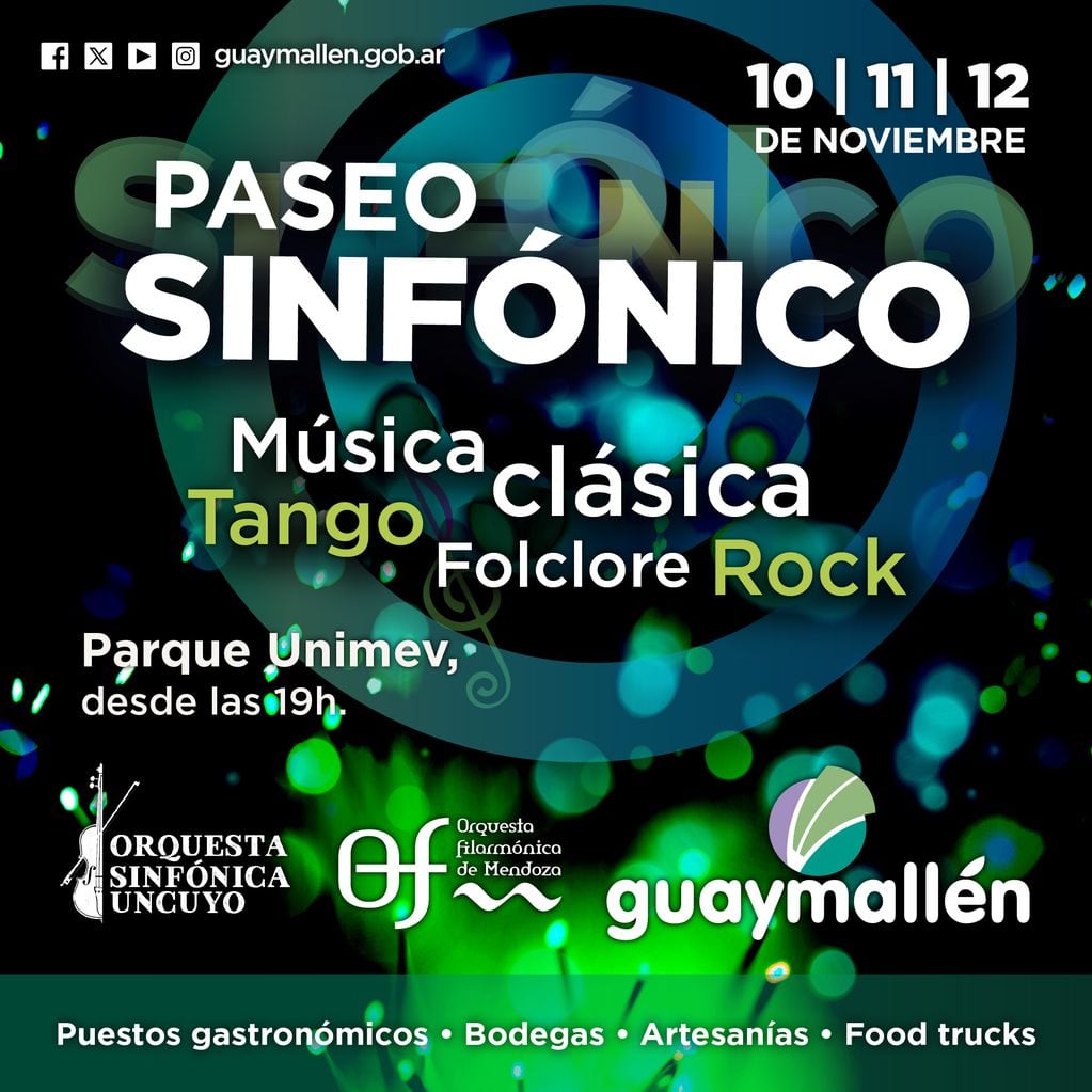 La Orquesta Sinfónica UNCuyo y la Orquesta Filarmónica de Mendoza en un nuevo Paseo Sinfónico. Foto: Prensa de Guaymallén