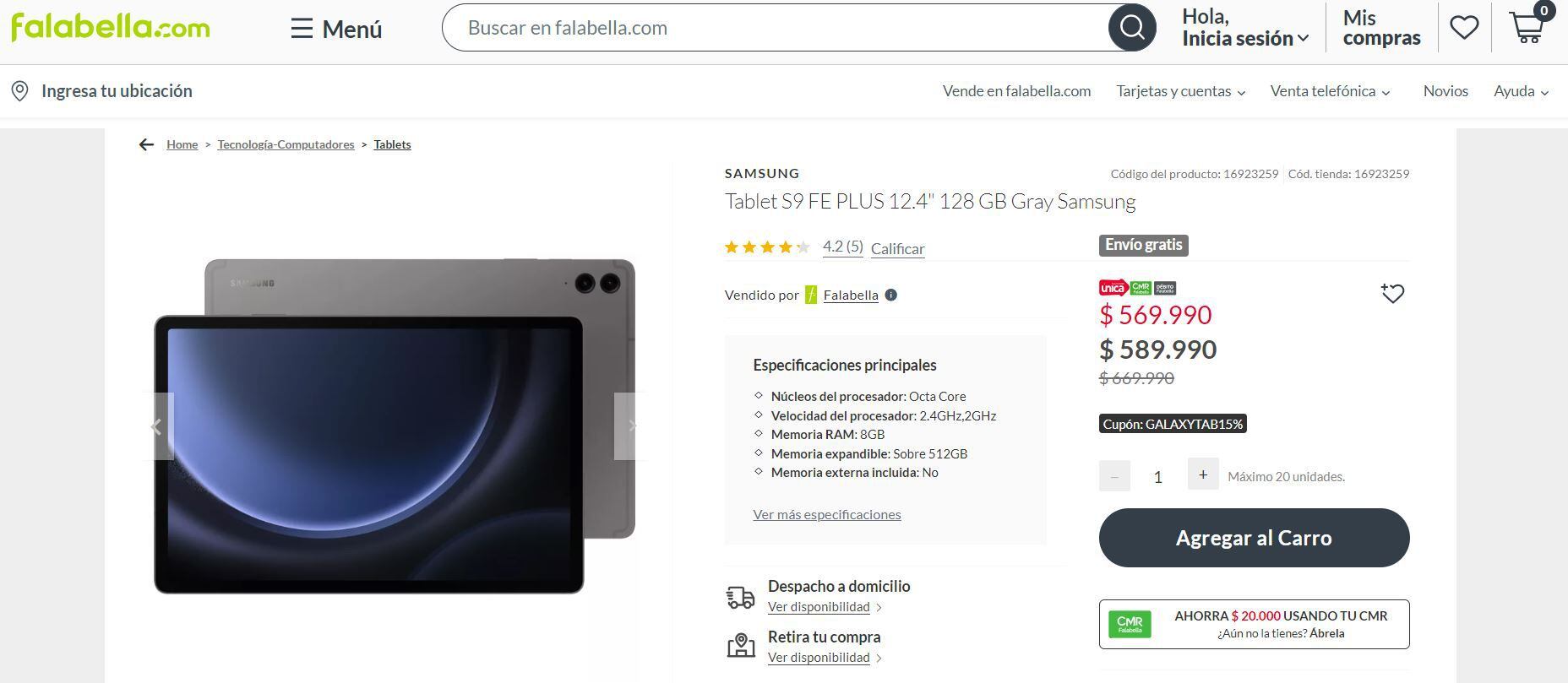 Esto es lo que sale una Tablet Samsung en Chile.