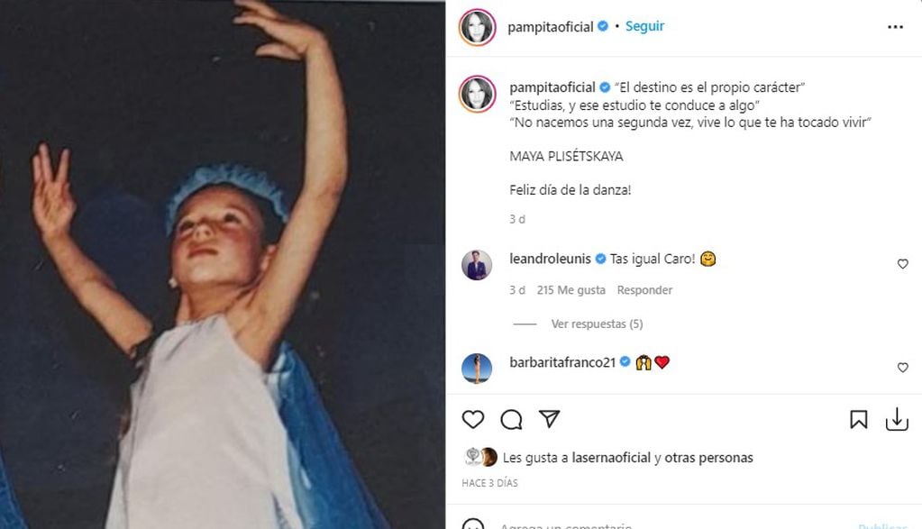 Pampita compartió tiernas postales de cuando era un niña que iba a ballet