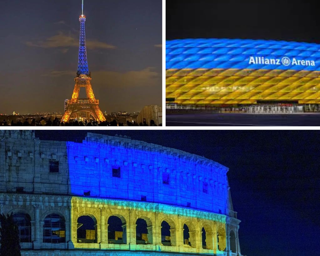 Se iluminó el Coliseo en Roma, la Torre Eiffel de París y el estadio del Bayern Munich de Alemania.