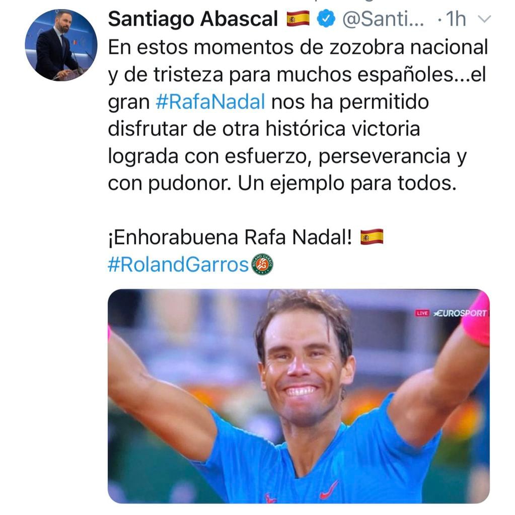 Políticos de España felicitaron al ganador de Roland Garros, Rafael Nadal.