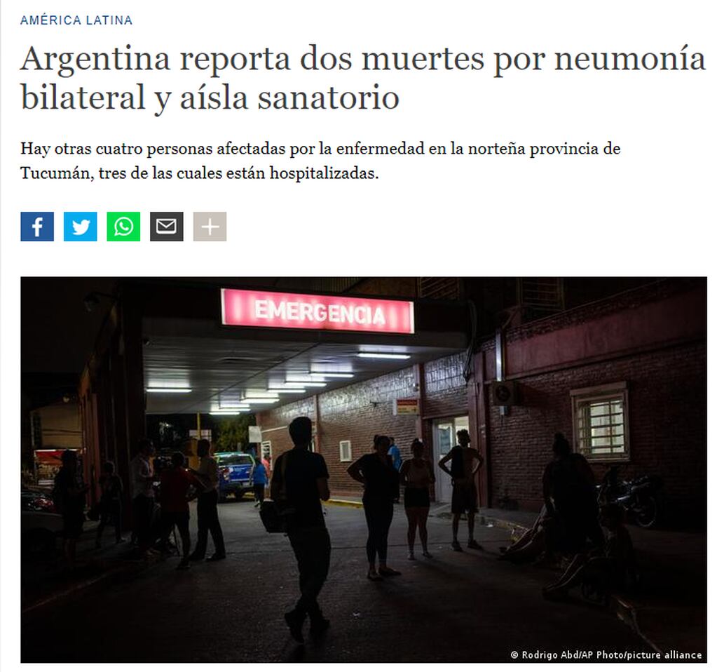 Los medios internacionales hablan del misterioso brote de neumonía bilateral en la clínica de Tucumán