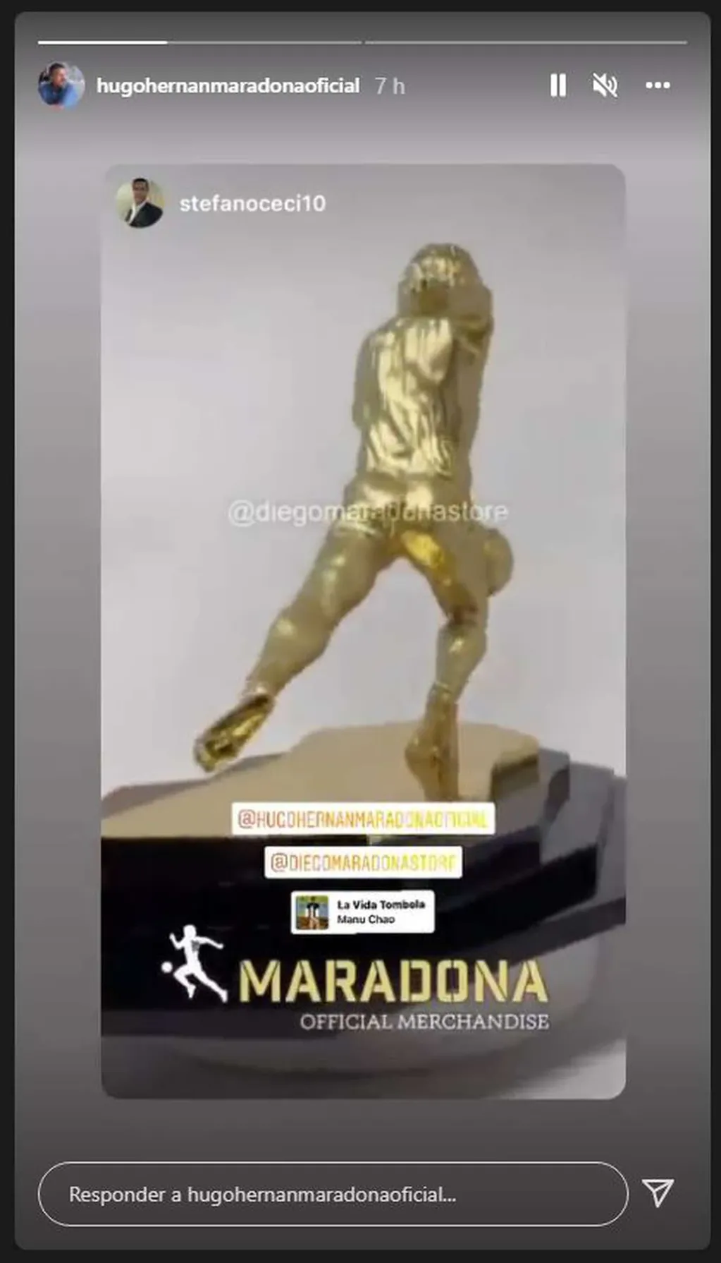 Hugo Maradona había compartido historias de Instagram por la entrega de un premio en homenaje a su hermano.