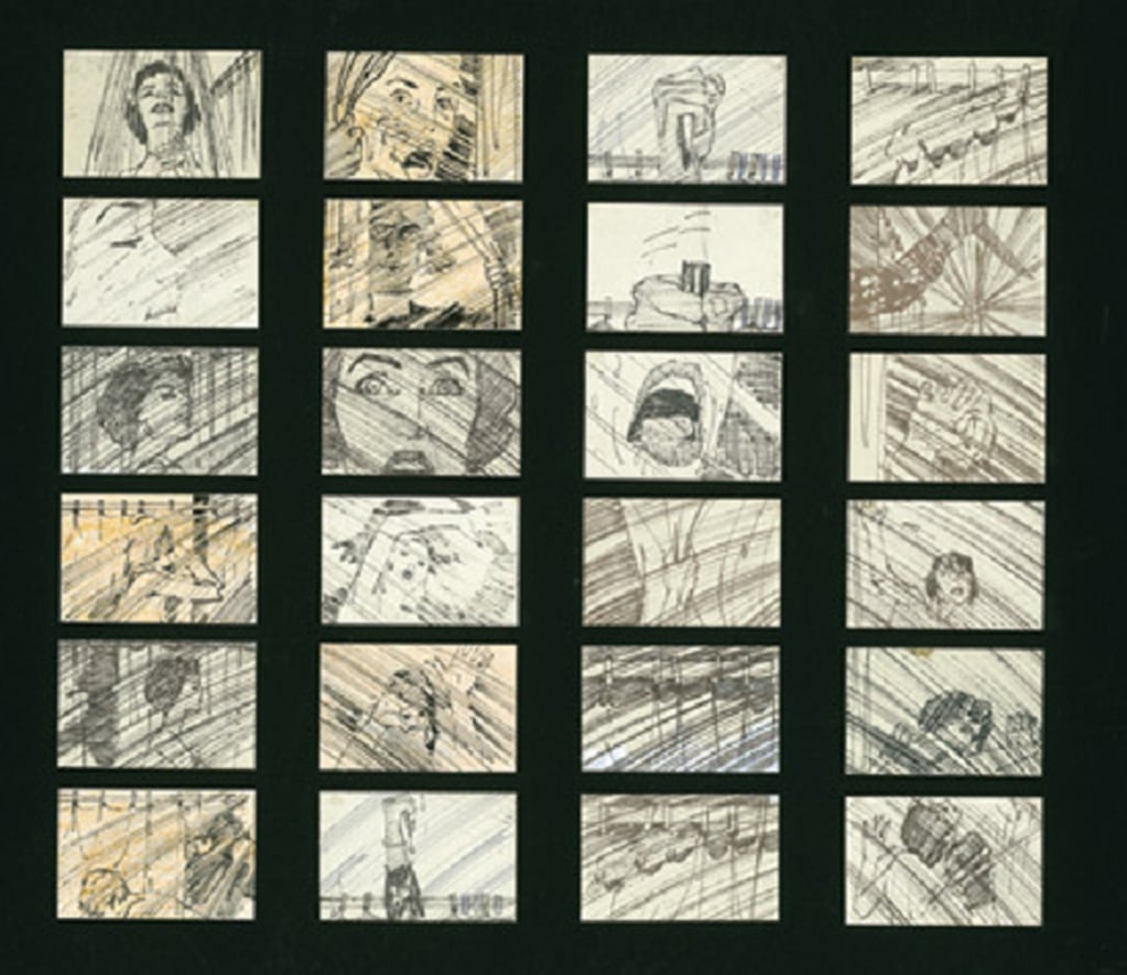 
    El storyboard de Bass para la escena de la ducha en "Psicosis" (1960).
   