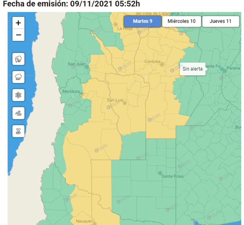 Alerta amarillo por tormentas en Mendoza (martes 9) - SMN 