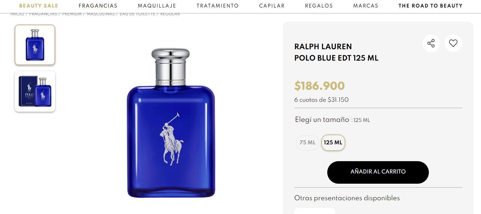 Esto sale el perfume Polo Blue de Ralph Lauren en Argentina.
