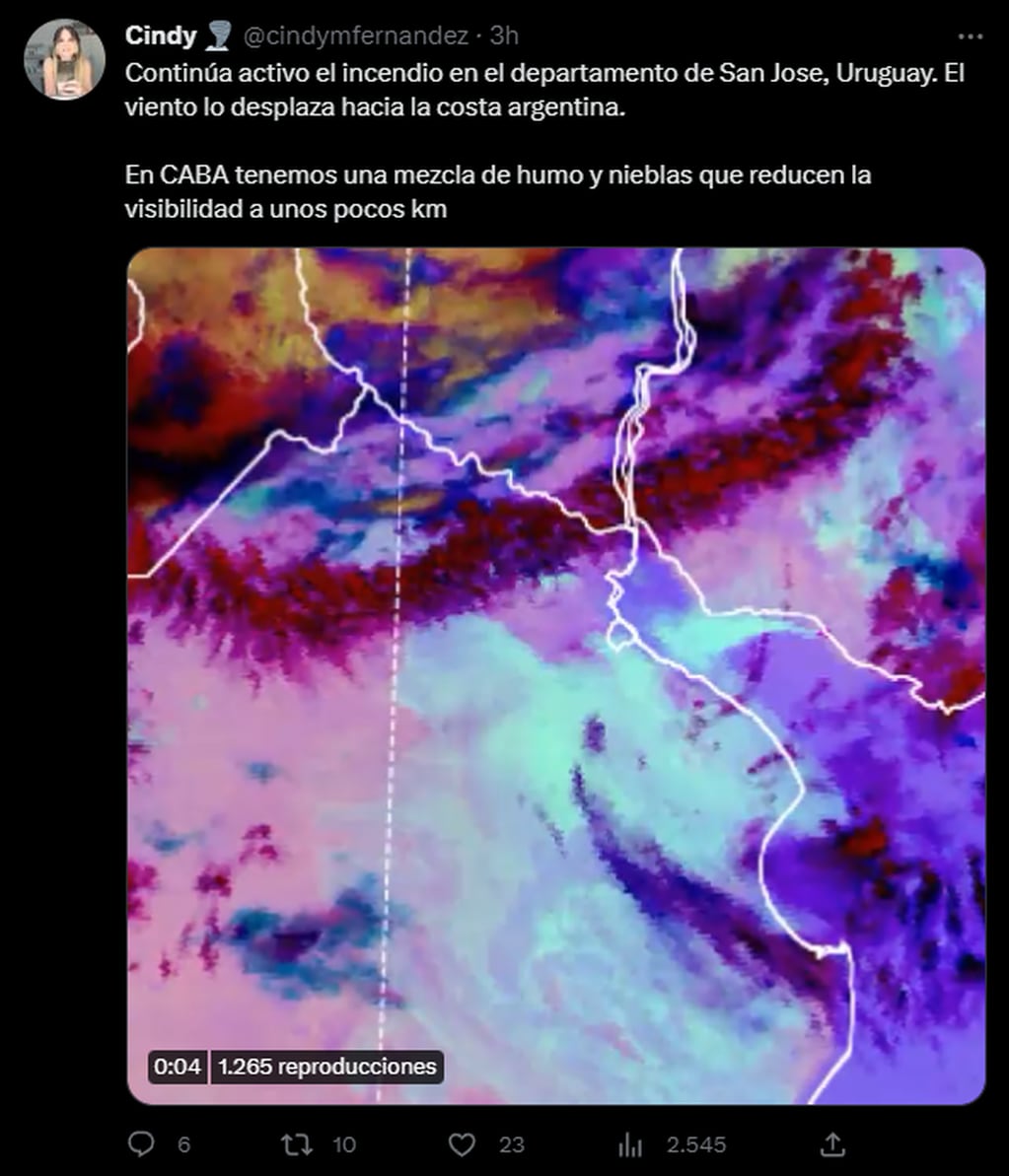 La meteoróloga, Cindy Fernández advirtió sobre la niebla presente en CABA. Foto: Twitter/@cindymfernandez