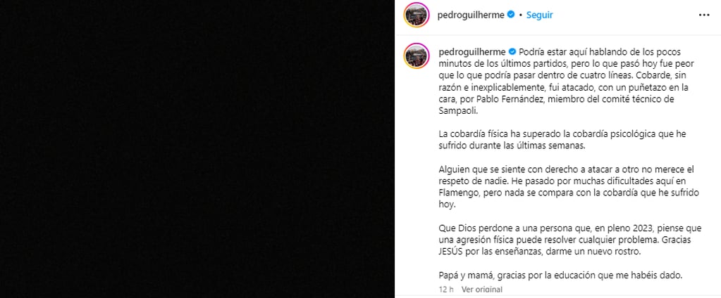 El descargo de Pedro en redes sociales