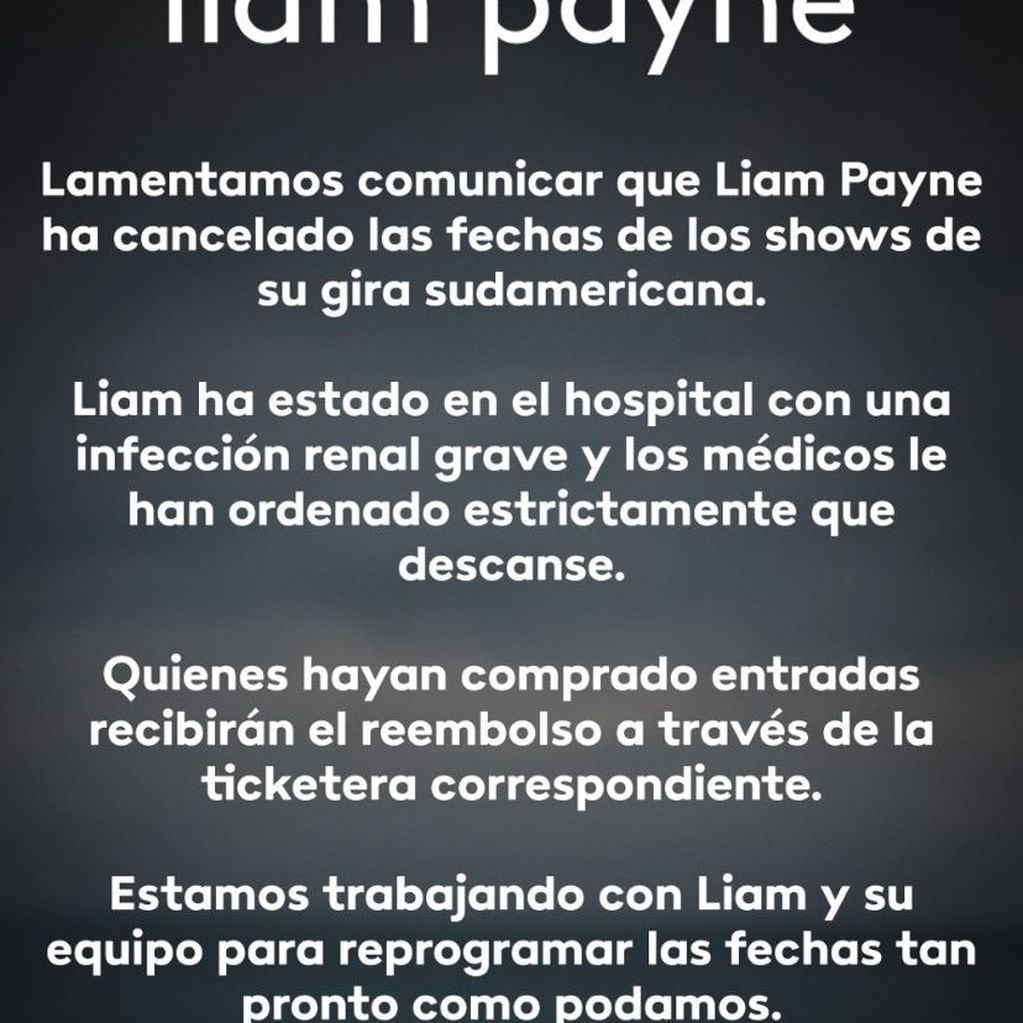 Liam Payne canceló su gira por Sudamérica.