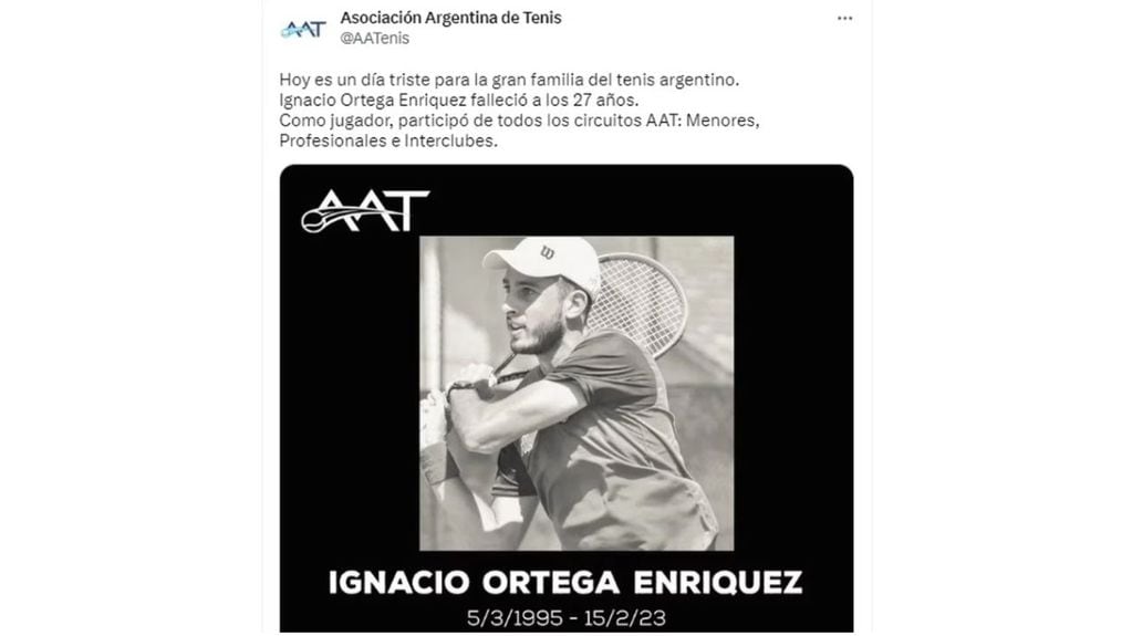 Murió el tenista argentino Ignacio Ortega Enríquez a los 27 años.