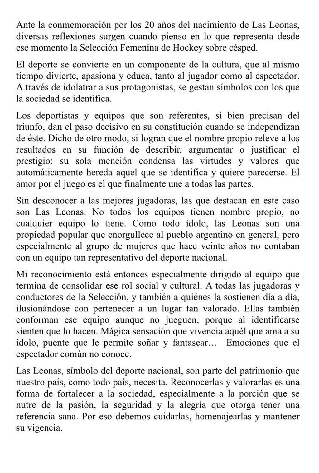La carta de Bielsa a Las Leonas.