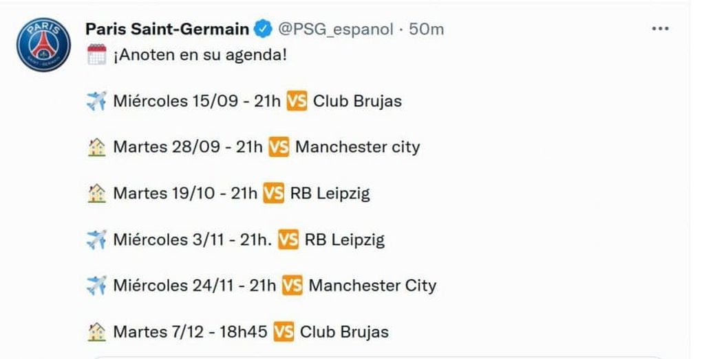 La agenda del PSG en la Champion League.