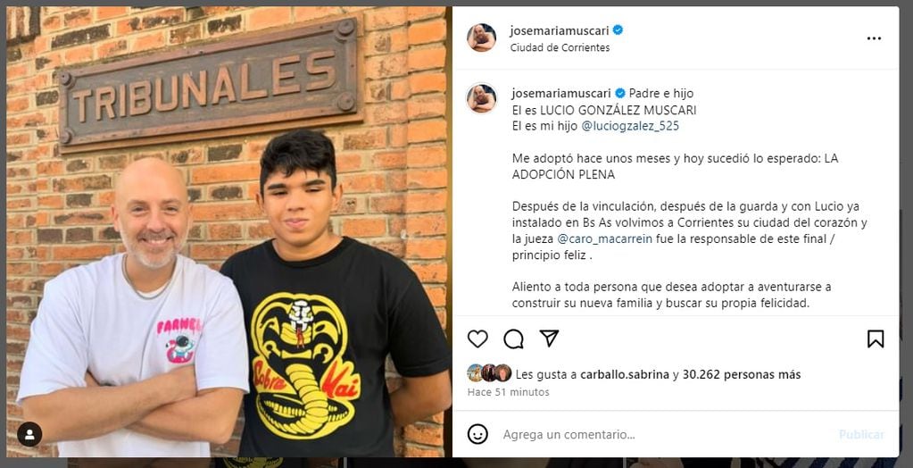 José María Muscari ya es legalmente el padre de Lucio. Captura de Instagram.