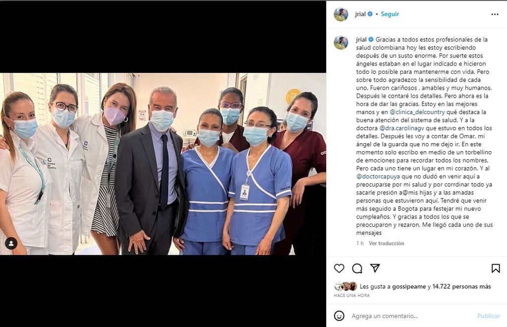 Jorge Rial reapareció en redes para agradecerles a los médicos.