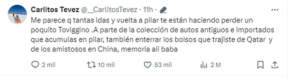 Carlos Tevez le respondió al tesorero de la AFA