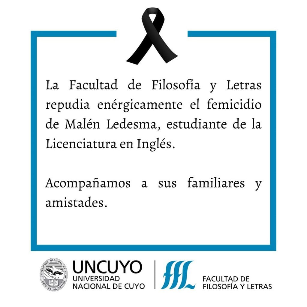 La UNCuyo repudió el femicidio en Luján y pidió justicia por su estudiante