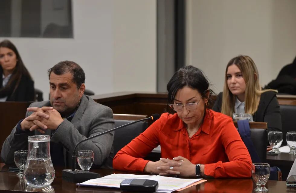 El abogado Pablo Cazabán y la fiscal de Homicidios Andrea Lazo, durante los alegatos del juicio por Guadalupe Codes. /Gentileza Poder Judicial.