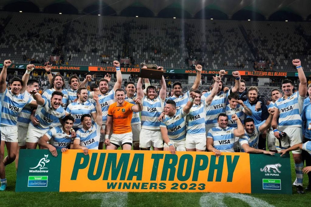 Por el tiro del final, Los Pumas celebraron en Australia la victoria ante los Wallabies, por el Rugby Championship. (AP)